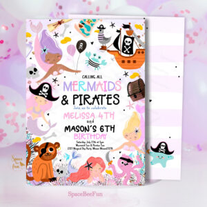 Mermaid & Pirate Birthday Party Invitation Under