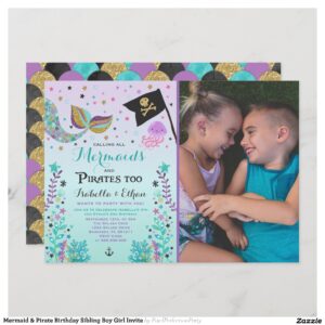 Mermaid & Pirate Birthday Sibling Boy Girl Invite