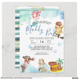 Mermaid & Pirate   Joint Pool Party Invitation