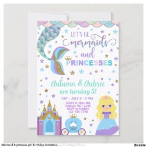 Mermaid & princess girl birthday invitation. invitation