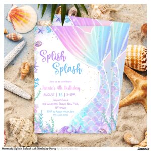 Mermaid Splish Splash 4th Birthday Party Invitation