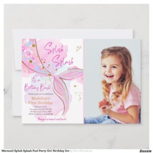 Mermaid Splish Splash Pool Party Girl Birthday Inv Invitation