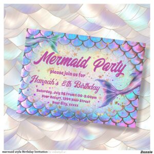 mermaid style Birthday Invitation