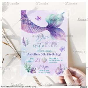 Mermaid tail Dive into Five 5th birthday party Invitation