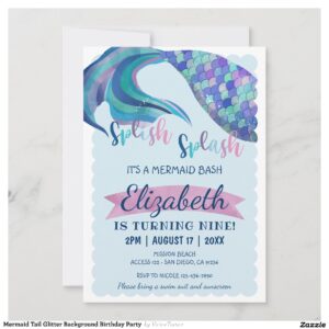 Mermaid Tail Glitter Background Birthday Party  Invitation