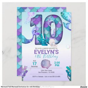 Mermaid Tail Mermaid Invitation for 10th Birthday