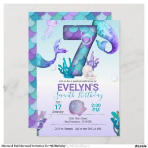 Mermaid Tail Mermaid Invitation for 7th Birthday