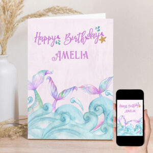 Mermaid Tail Ocean Waves Personalized Birthday Card