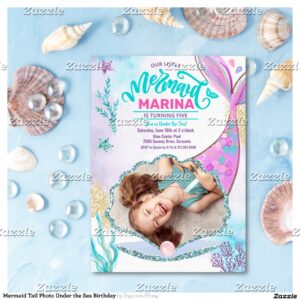 Mermaid Tail Photo Under the Sea Birthday Invitation
