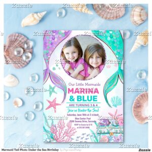 Mermaid Tail Photo Under the Sea Birthday  Invitation