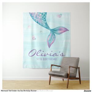 Mermaid Tail Under the Sea Birthday Banner Tapestry