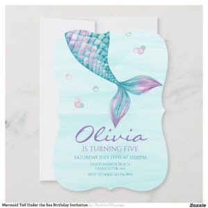 Mermaid Tail Under the Sea Birthday Invitation