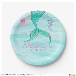 Mermaid Tail Under the Sea Birthday Invitation Paper Plates