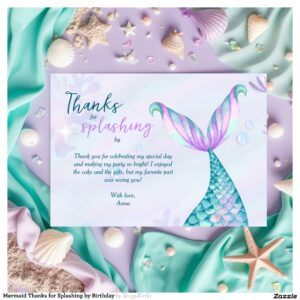 Mermaid Thanks for Splashing by Birthday Thank You Card