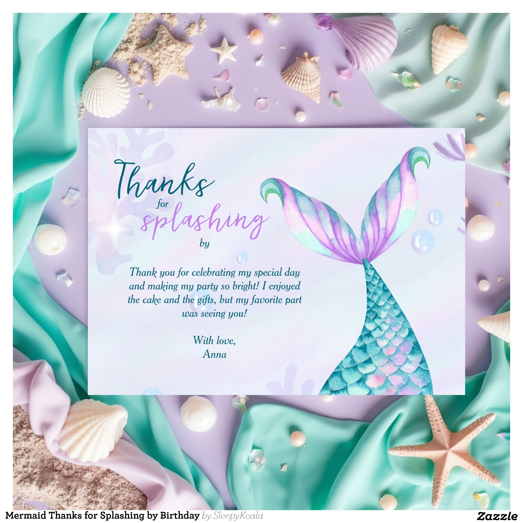 Mermaid Thanks for Splashing by Birthday Thank You Card