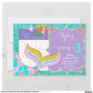 Mermaid Under the Sea 3rd Birthday invitation