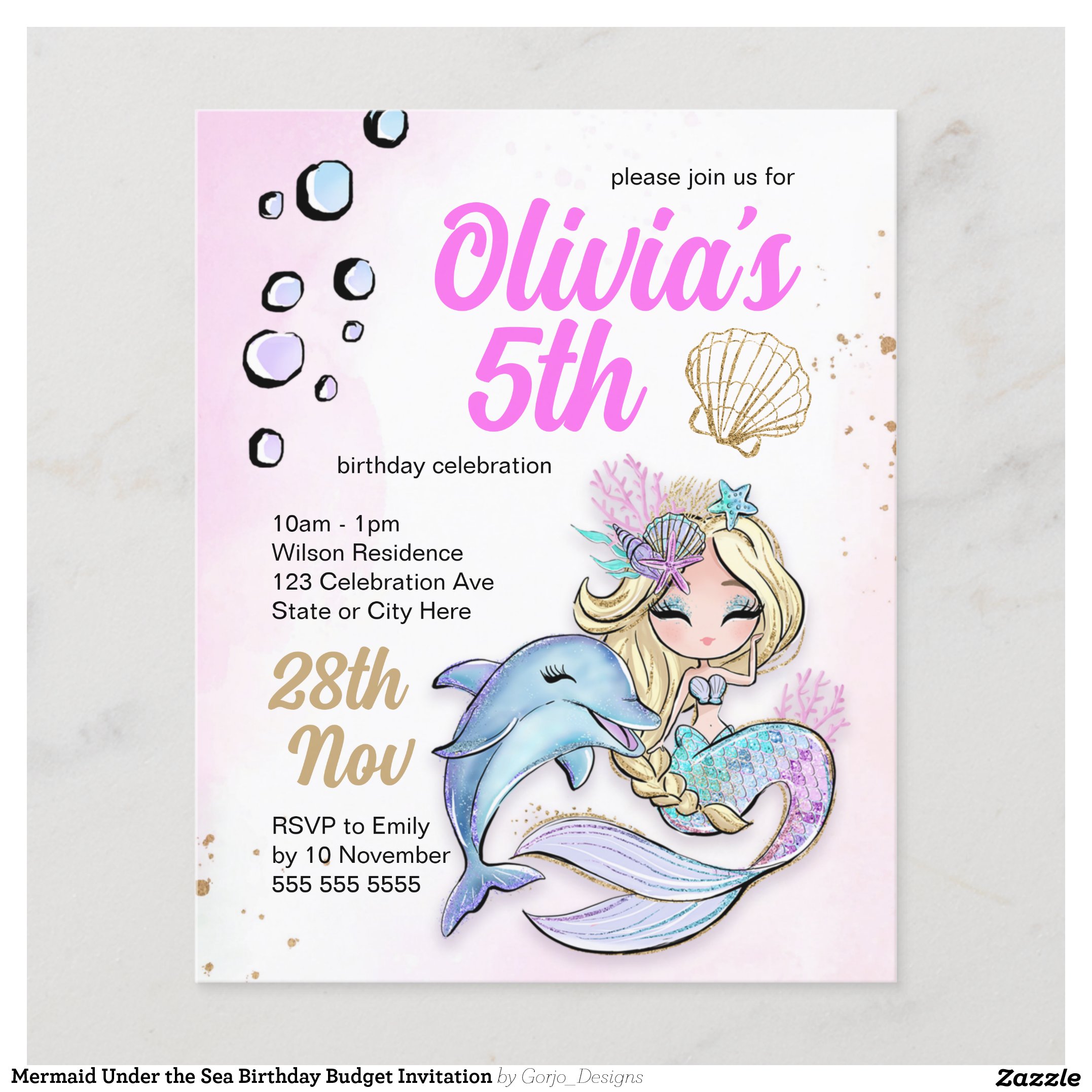 Mermaid Under the Sea Birthday Budget Invitation Flyer