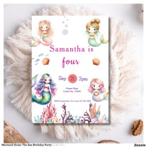 Mermaid Under The Sea Birthday Party Invitation