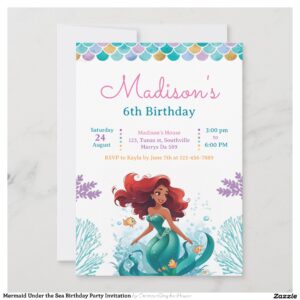 Mermaid Under the Sea Birthday Party Invitation
