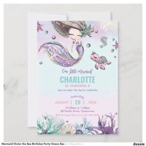 Mermaid Under the Sea Birthday Party Ocean Sea Invitation