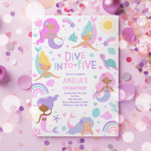Mermaid Under The Sea Dive Into Five 5th Birthday Invitation
