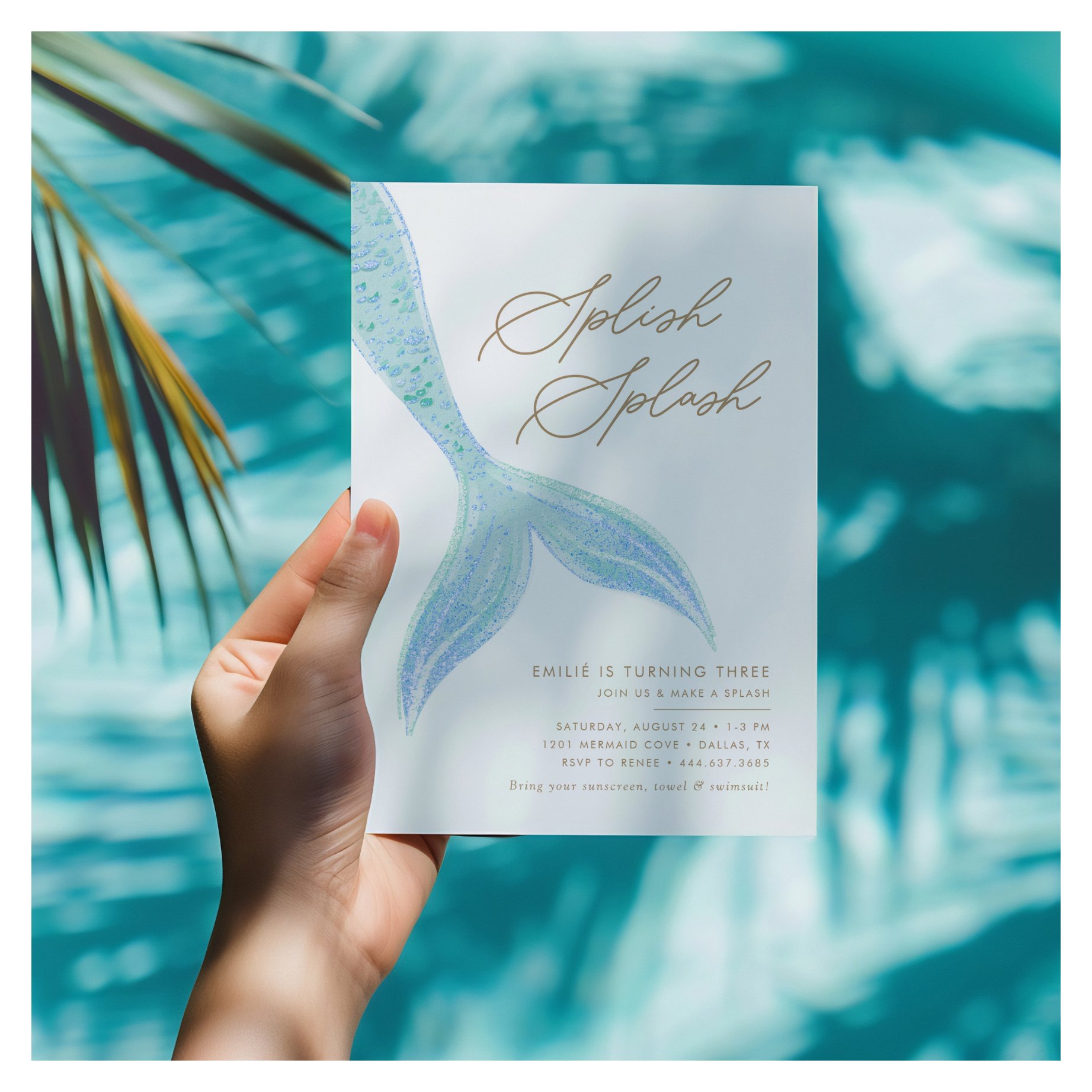Mermaid Under the Sea Girls Pretty Blue Birthday Invitation