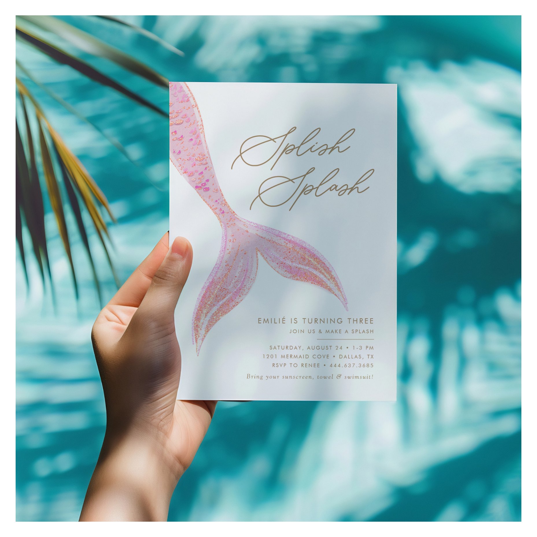Mermaid Under the Sea Girls Pretty Pink Birthday Invitation
