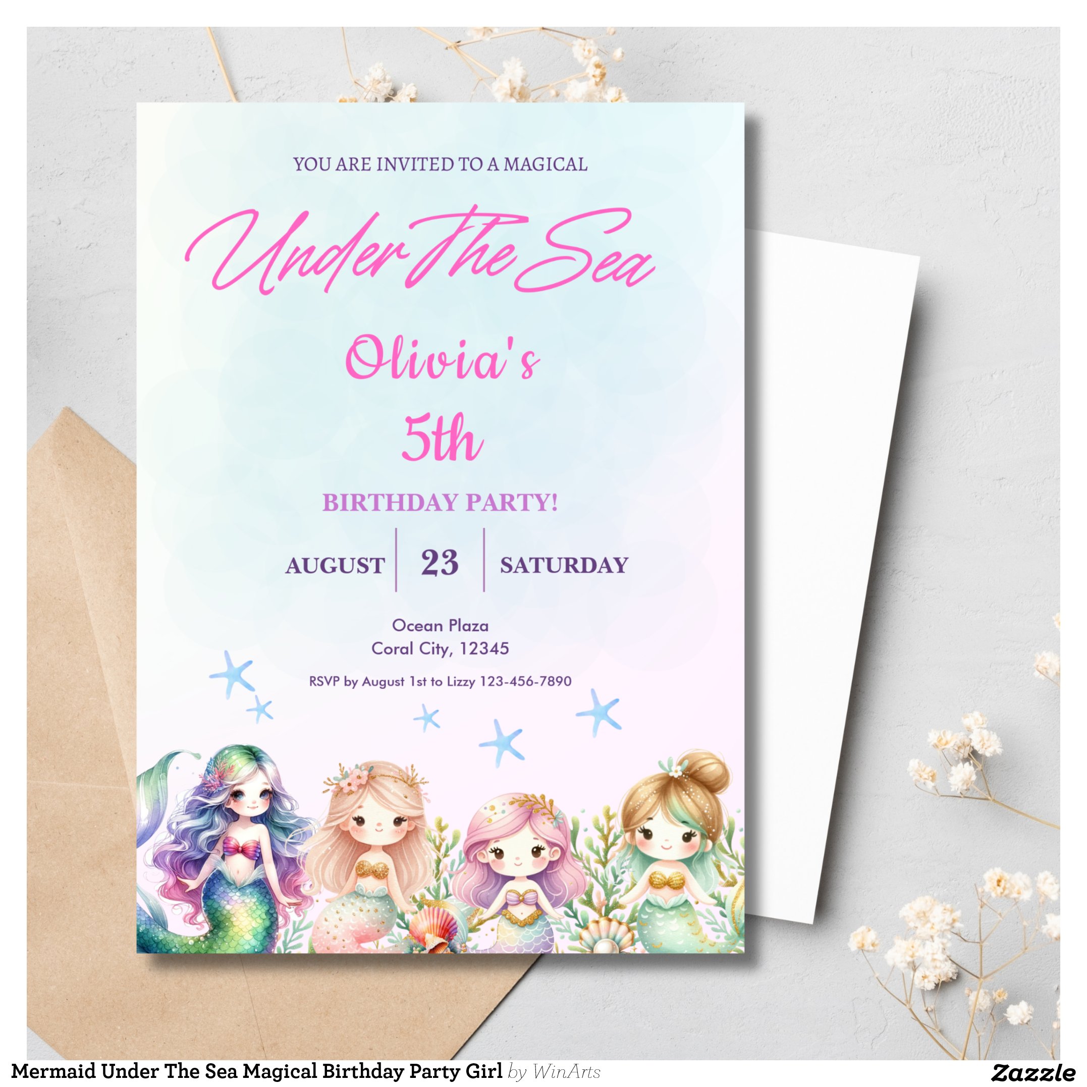 Mermaid Under The Sea Magical Birthday Party Girl Invitation