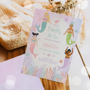 Mermaid Under The Sea Oneder The Sea 1st Birthday  Invitation