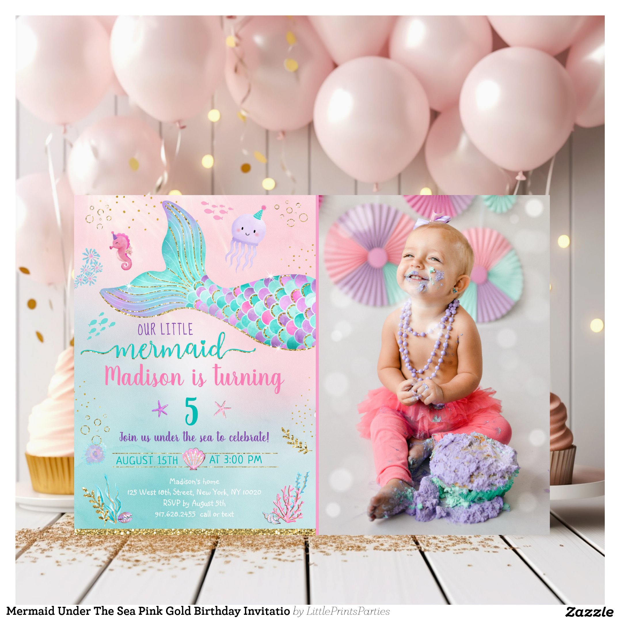 Mermaid Under The Sea Pink Gold Birthday Invitatio Invitation