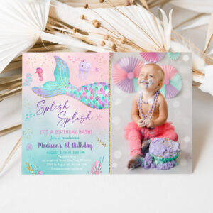 Mermaid Under The Sea Pink Gold Birthday Invitation