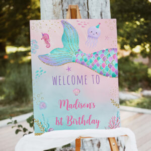 Mermaid Under The Sea Pink Gold Birthday Welcome Foam Board