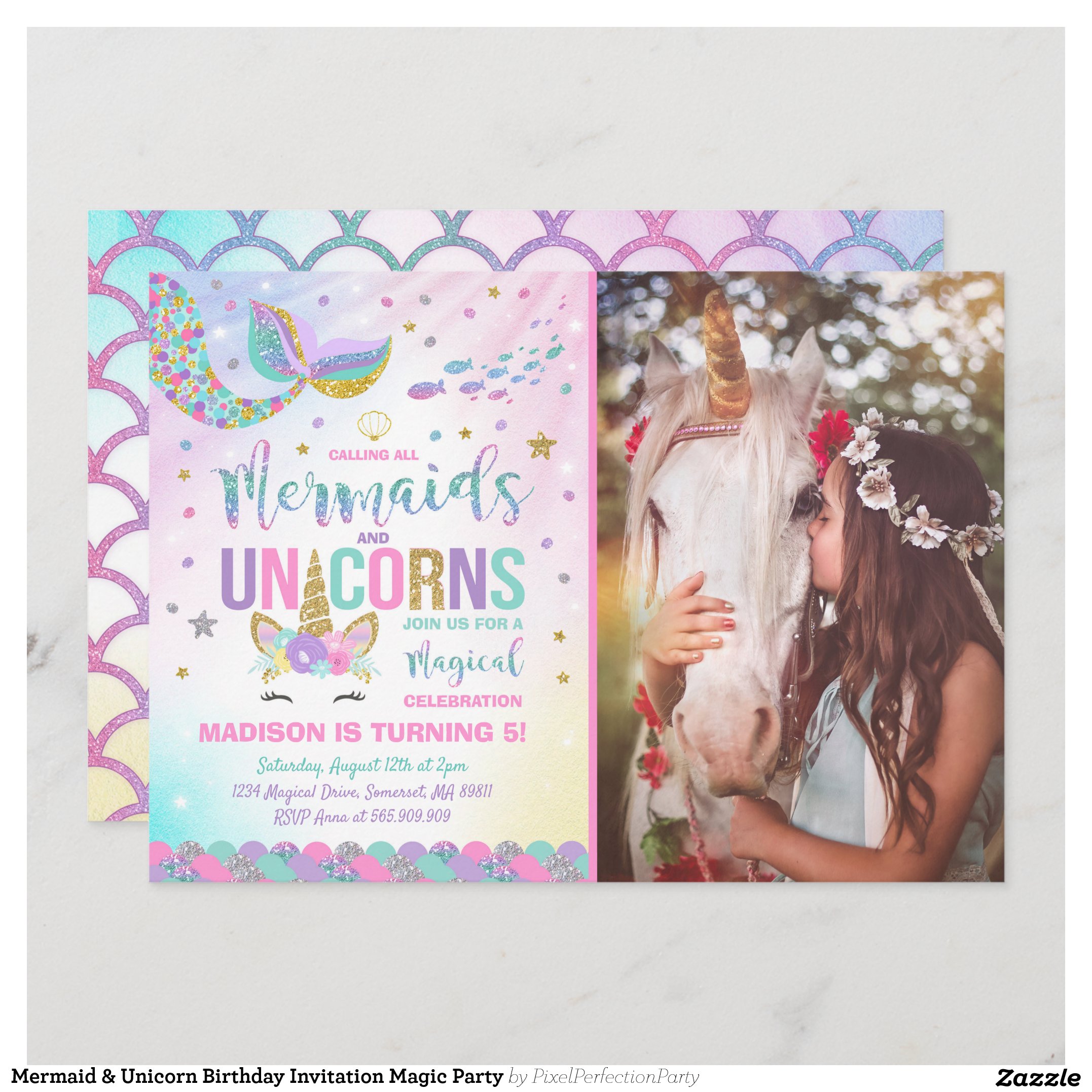 Mermaid & Unicorn Birthday Invitation Magic Party