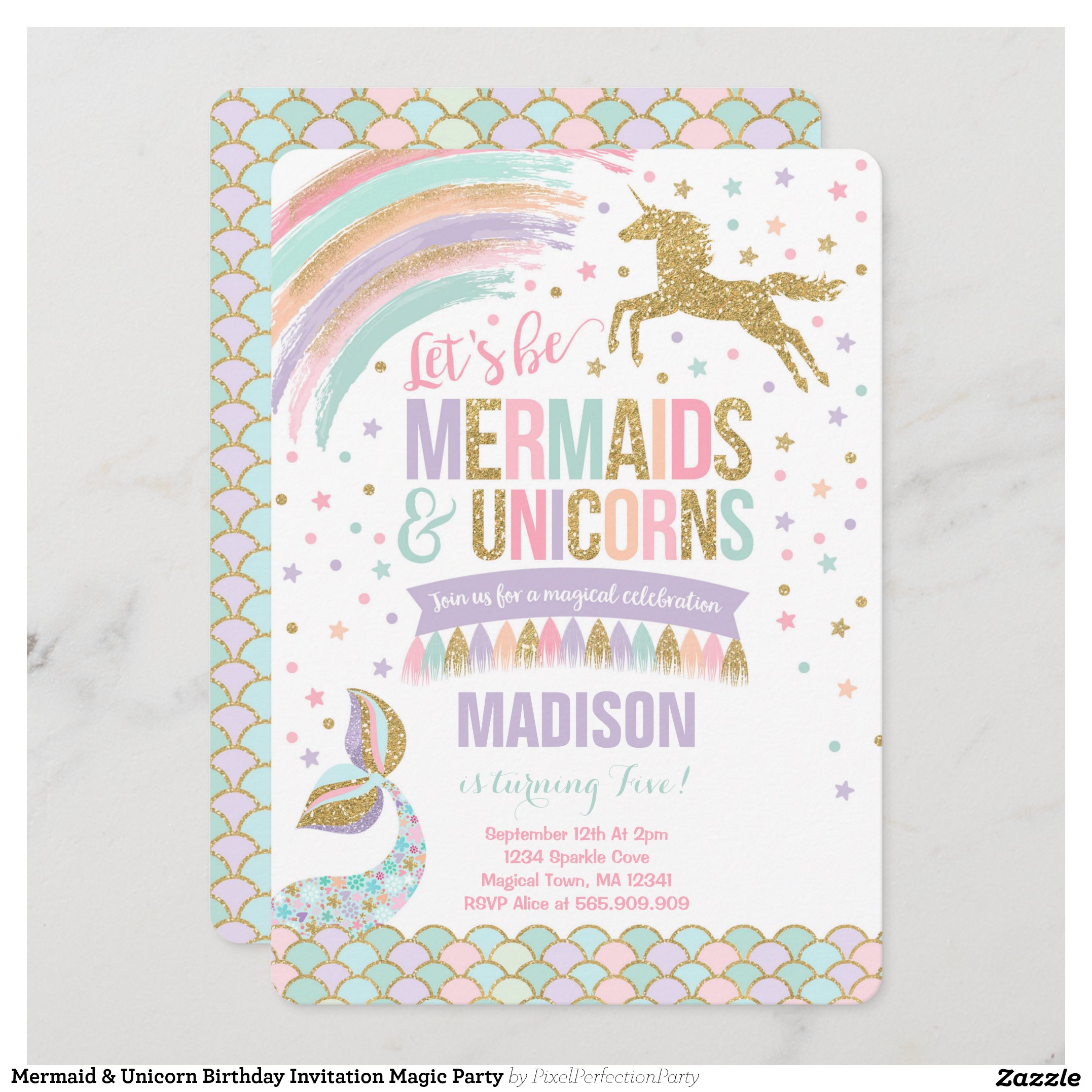 Mermaid & Unicorn Birthday Invitation Magic Party
