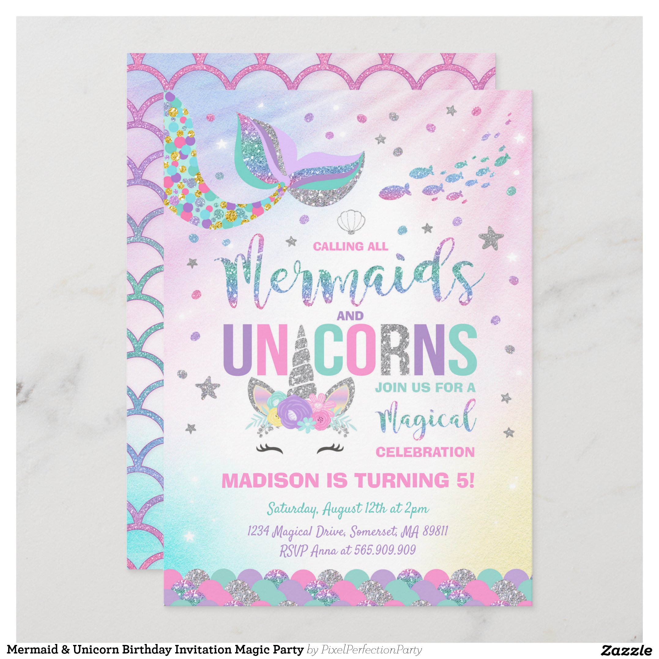 Mermaid & Unicorn Birthday Invitation Magic Party