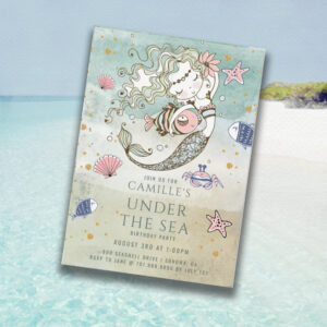 Mermaid Watercolor Birthday Party Invitation