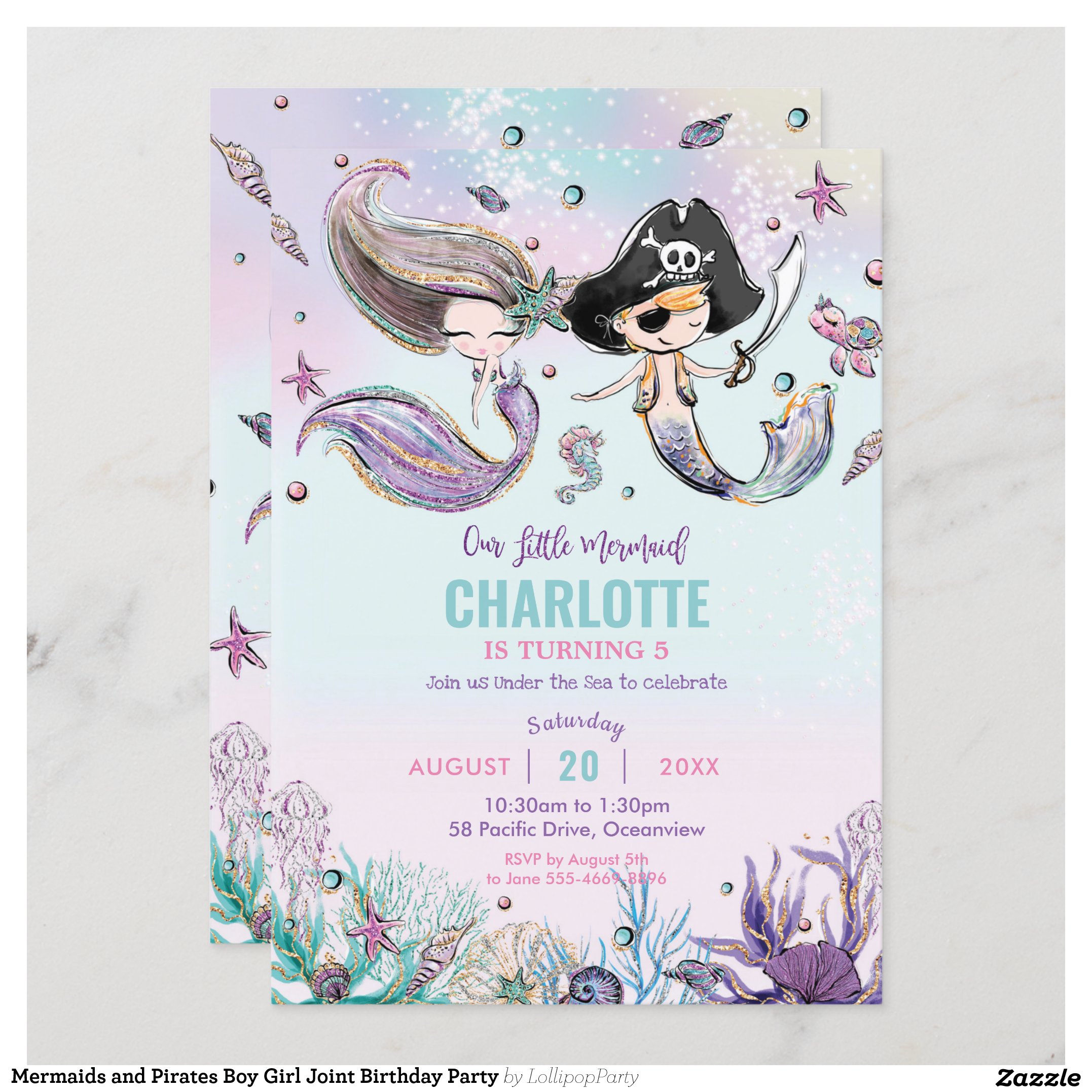 Mermaids and Pirates Boy Girl Joint Birthday Party Invitation