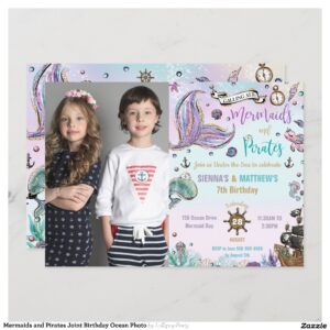 Mermaids and Pirates Joint Birthday Ocean Photo Invitation
