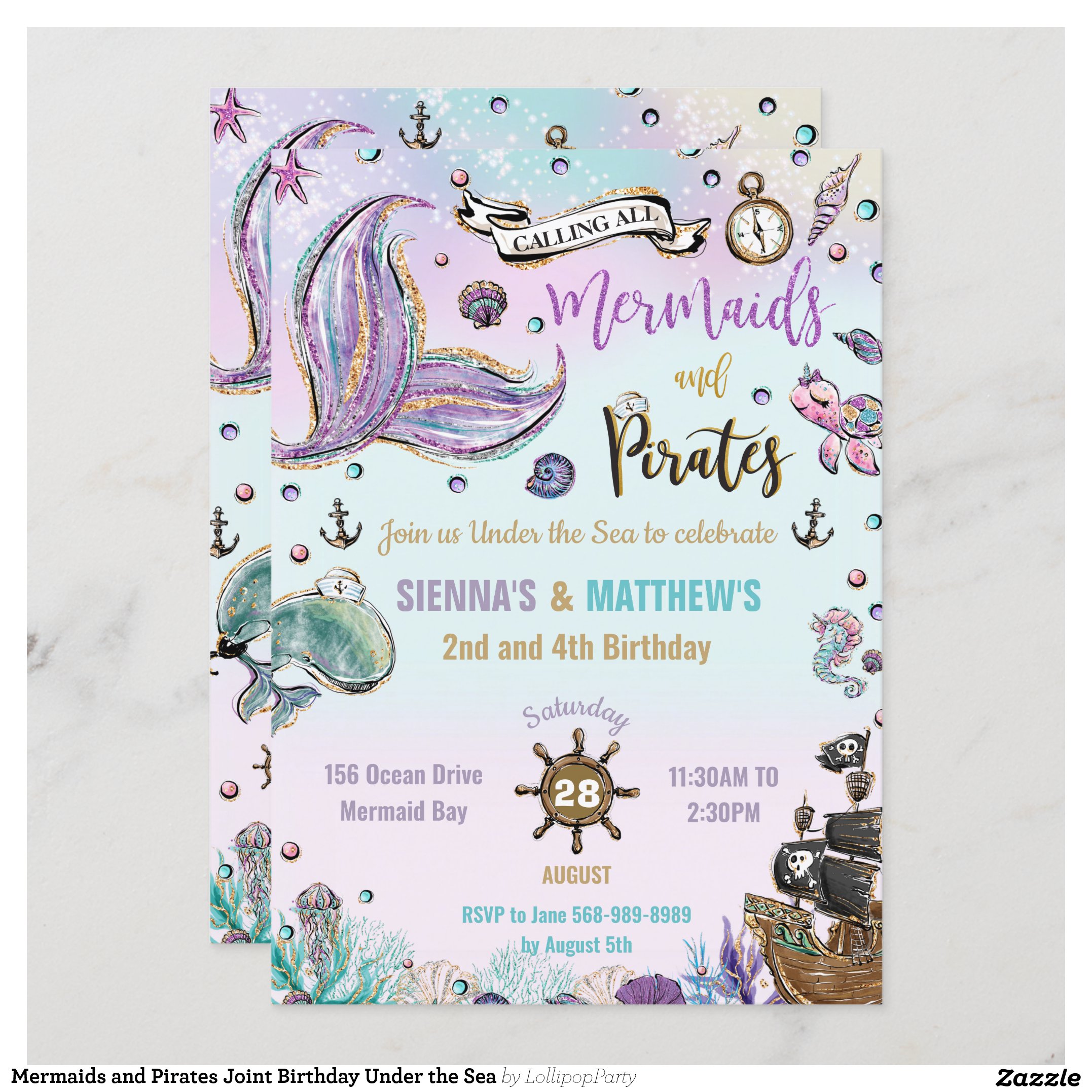 Mermaids and Pirates Joint Birthday Under the Sea Invitation