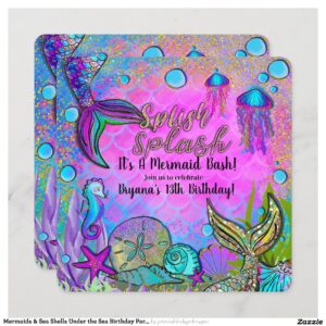 Mermaids & Sea Shells Under the Sea Birthday Party Invitation