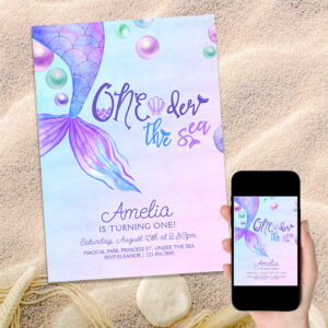 Mermaids Tail Oneder the Sea 1st Birthday Invitation