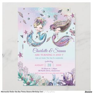 Mermaids Under the Sea Twins Sisters Birthday Invi Invitation