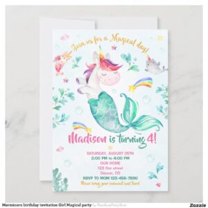 Mermicorn birthday invitation Girl Magical party