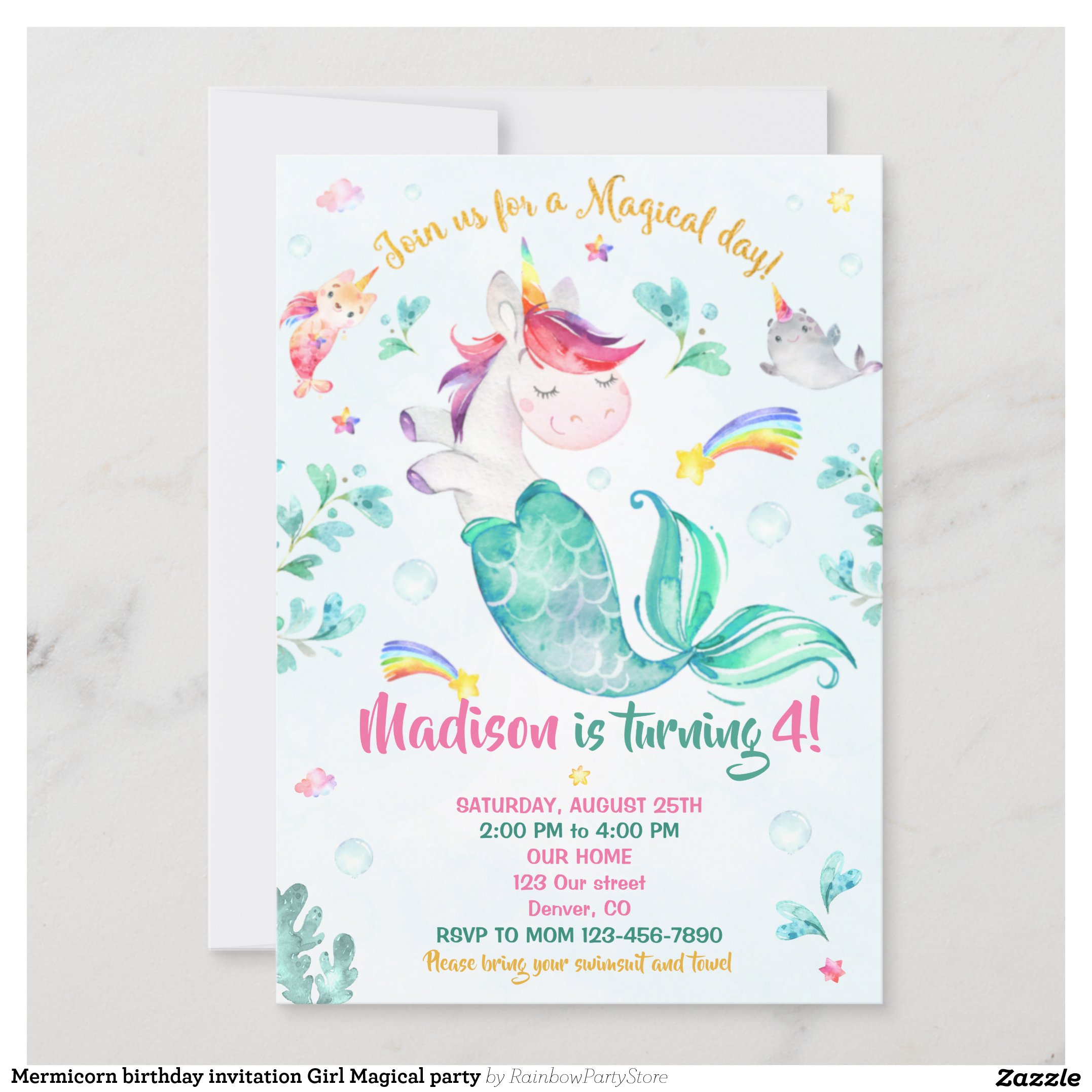 Mermicorn birthday invitation Girl Magical party