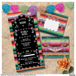 Mexican Fiesta Embroidery Floral Wedding All In On All In One Invitation