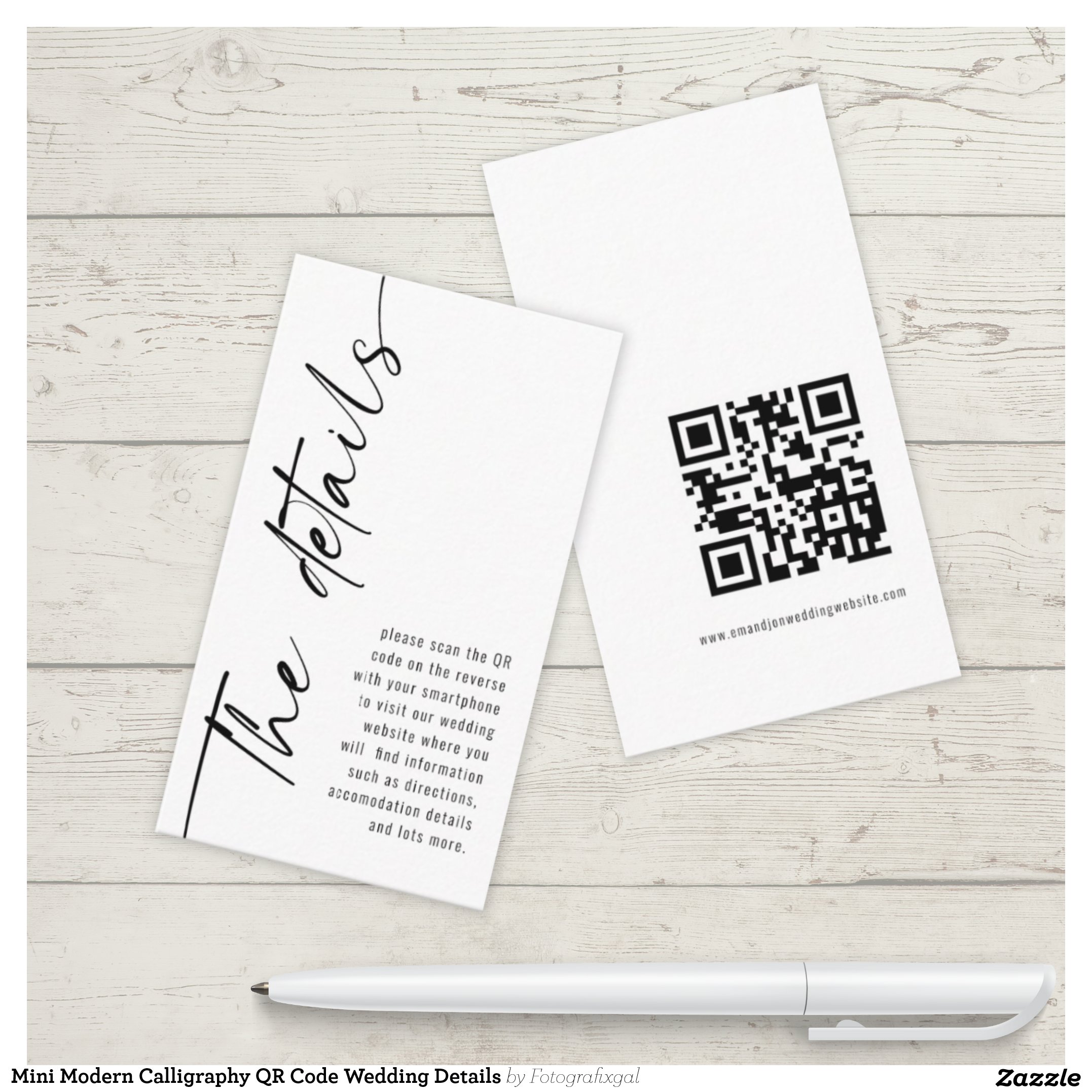 Mini Modern Calligraphy QR Code Wedding Details Enclosure Card