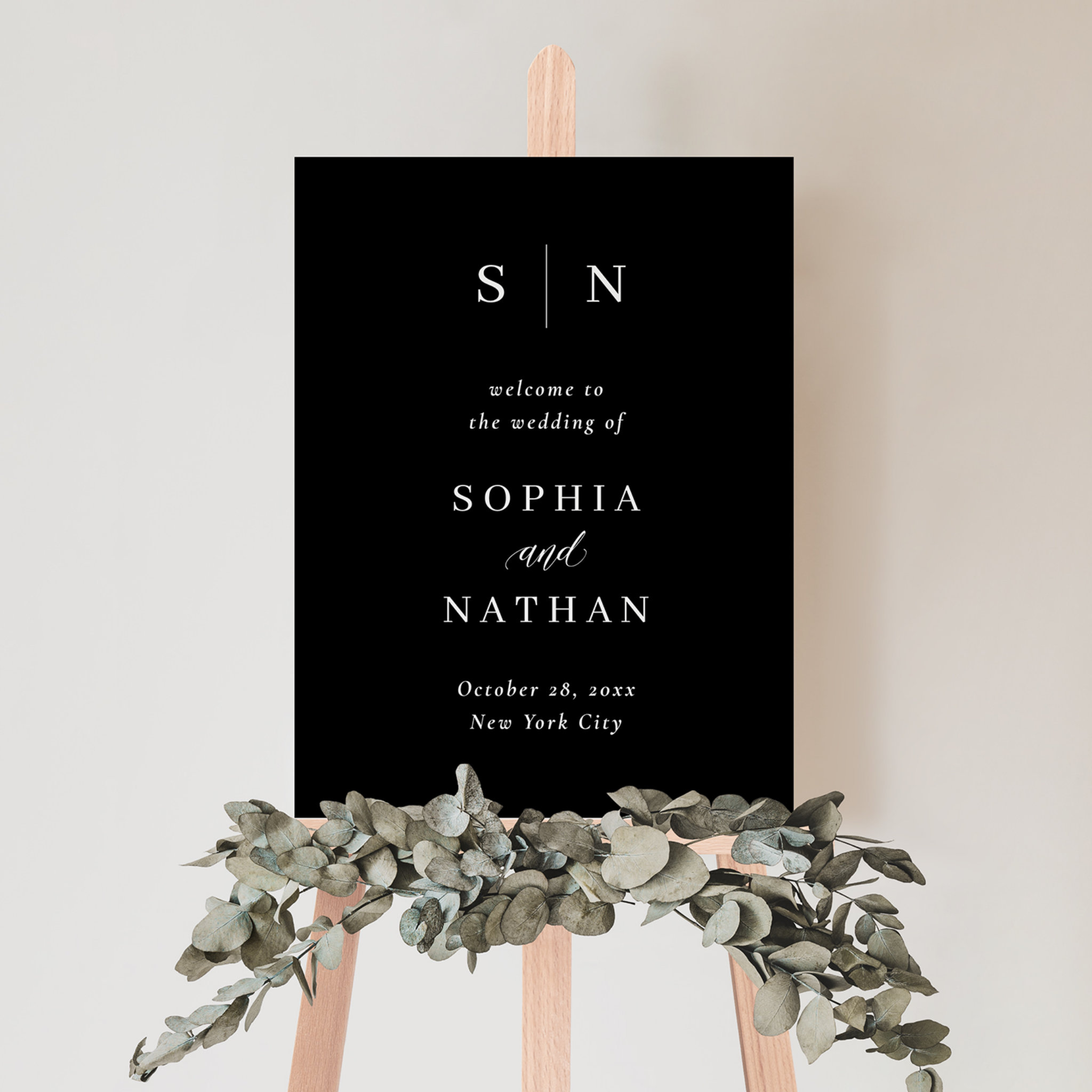 Minimal and Chic   Dark Black Wedding Welcome Foam Board