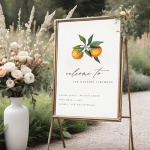 Minimal Chic Orange Boho Botanical Wedding Welcome Poster