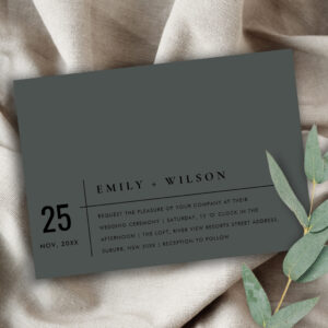 MINIMAL MODERN BLACK ON BLACK TYPOGRAPHY WEDDING INVITATION