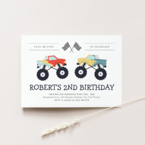 Minimal Monster Truck Birthday Party Invitation